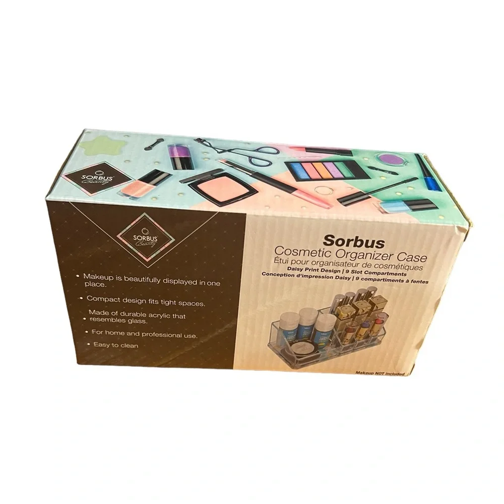 Sorbus Beauty 9 Slot Acrylic Cosmetic Organizer | Daisy print design